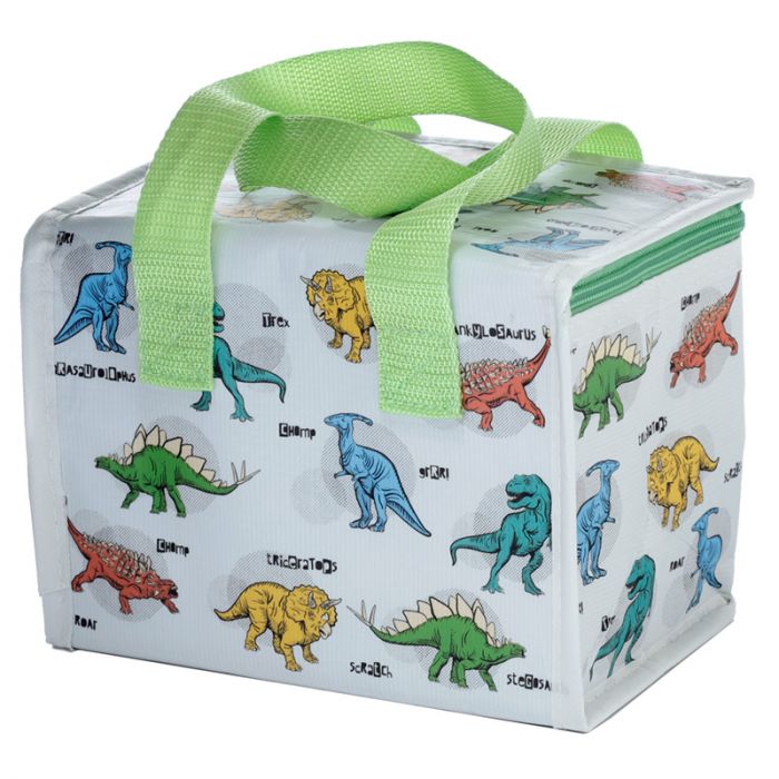 Recycled dinosaur lunch cool bag for school packed lunches, eco kids lunch bag