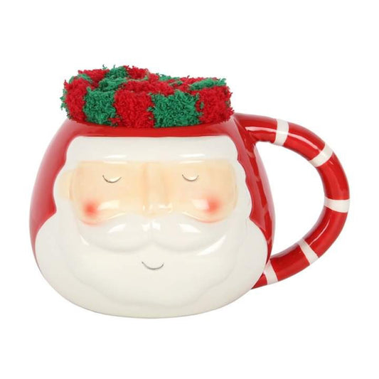christmas santa mug with fluffy socks gift set displayed together for festive mornings