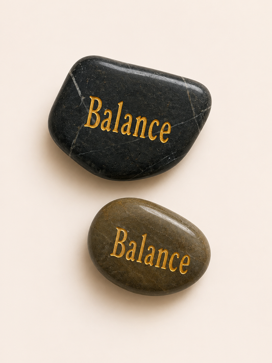 inspirational balance palm stone engraved natural pebble keepsake with organza gift pouch