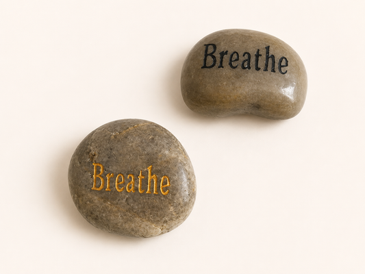 inspirational breathe palm stone engraved natural pebble keepsake with organza gift pouch
