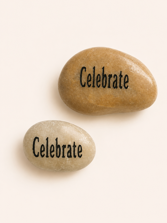 inspirational celebrate palm stone engraved natural pebble keepsake with organza gift pouch