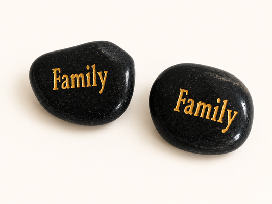 inspirational family palm stone engraved natural pebble keepsake with organza gift pouch