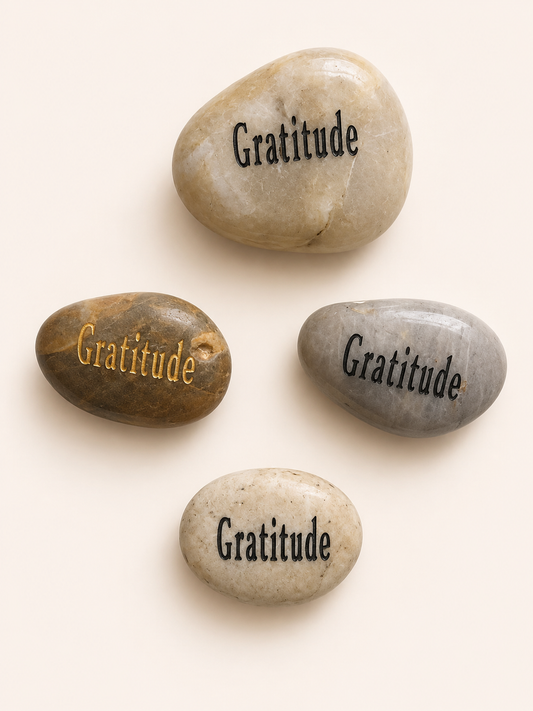 inspirational gratitude palm stone engraved natural pebble keepsake with organza gift pouch