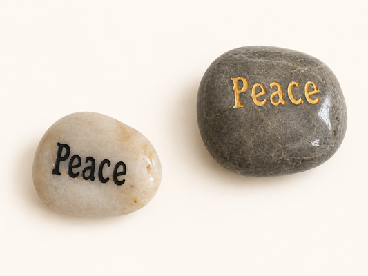 inspirational peace palm stone engraved natural pebble keepsake with organza gift pouch