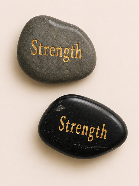 inspirational strength palm stone engraved natural pebble keepsake with organza gift pouch