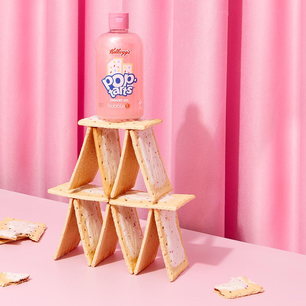 bubble t kellogg’s pop tarts shower gel in its vibrant packaging, capturing the playful, nostalgic design