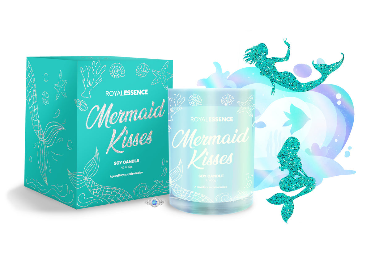 boxed royal essence mermaid kisses candle with unboxed item at the side