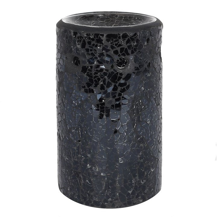 crackle glass oil burner black mirrored pillar design