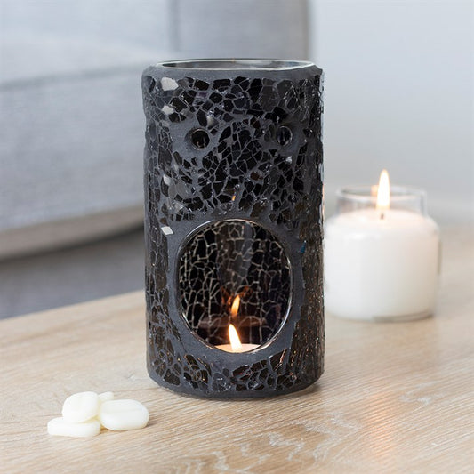 black pillar crackle glass oil burner home fragrance decor