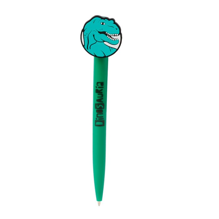 Close-up of dinosaur surprise pen showing revealed dinosaur character