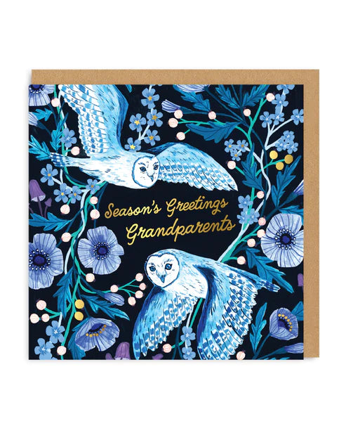 christmas seasons greetings grandparents card with owl design festive square greeting card