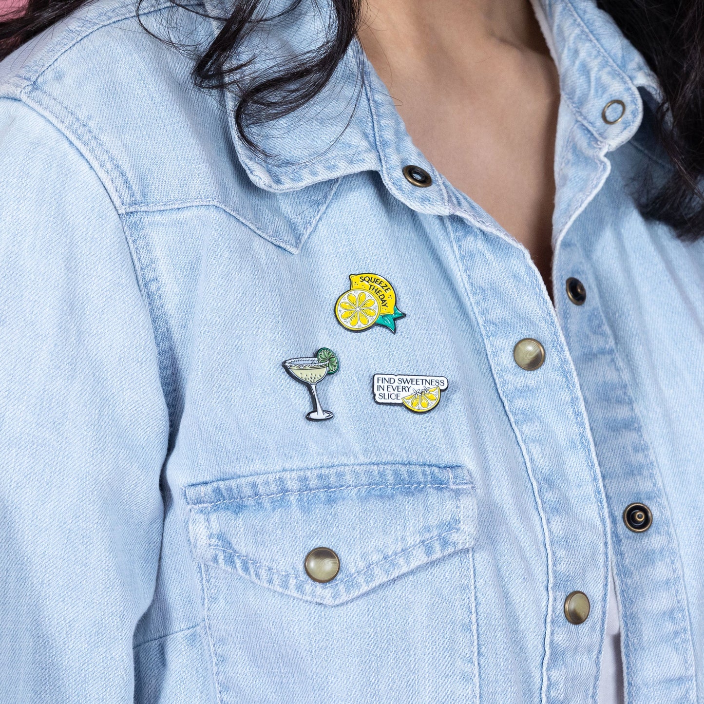 exclusive pin collection enamel pins worn on jacket as wearable accessories