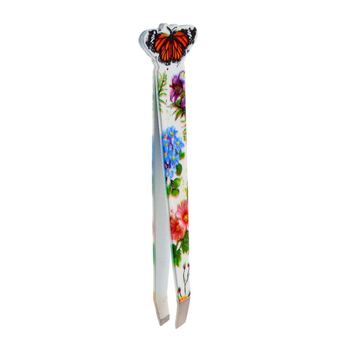 red butterfly meadows tweezers with pointed and slanted tips