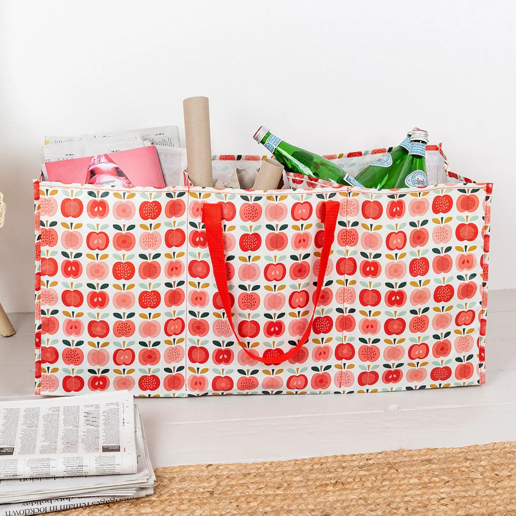 front view of ultimate recycling bag in an apple design, showing eco-friendly storage solution
