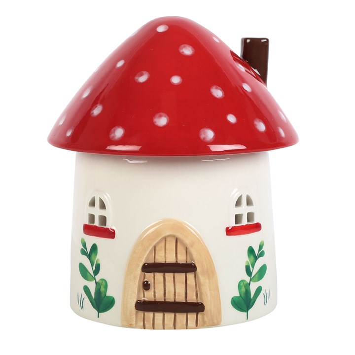 front view of mushroom house ceramic oil and wax burner home decor