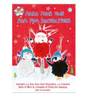 christmas make your own pom pom tree decoration craft kit hanging on christmas tree