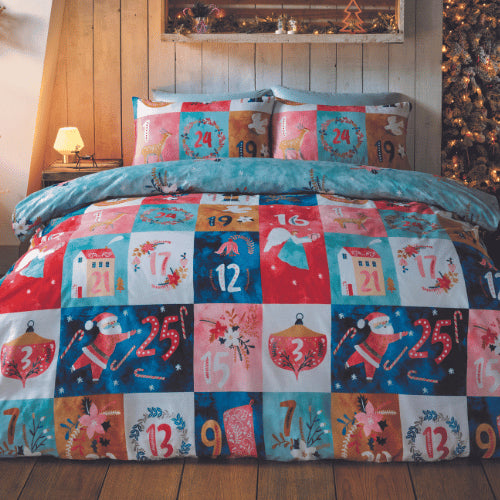 reversible advent calendar christmas duvet set with festive printed bedding design