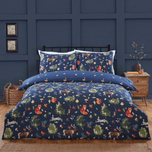 autumn forest reversible double duvet set with foxes deer and hares woodland design