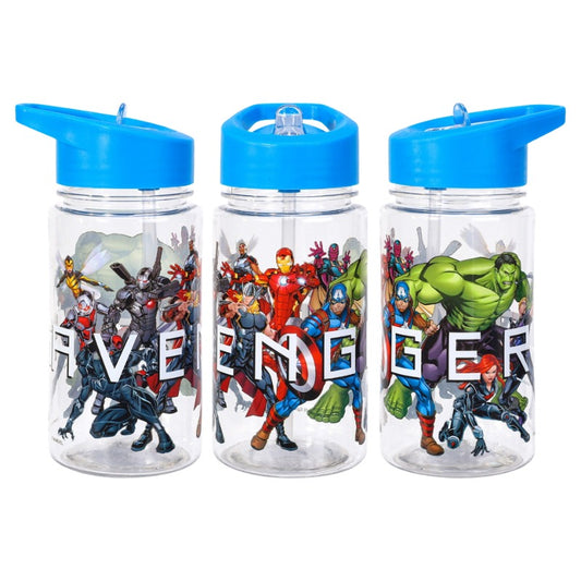 official marvel avengers 450ml water bottle with convenient pop up straw
