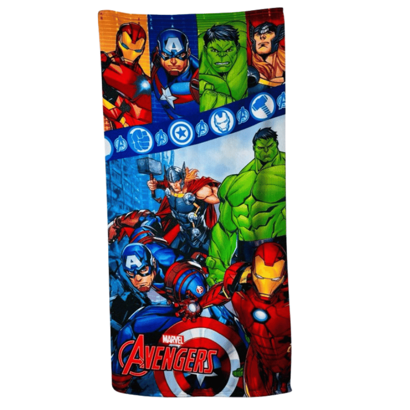 official marvel avengers microfibre towel with bold licensed superhero graphics