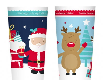 christmas printed plastic tumbler cup with santa and rudolph festive drinkware for children