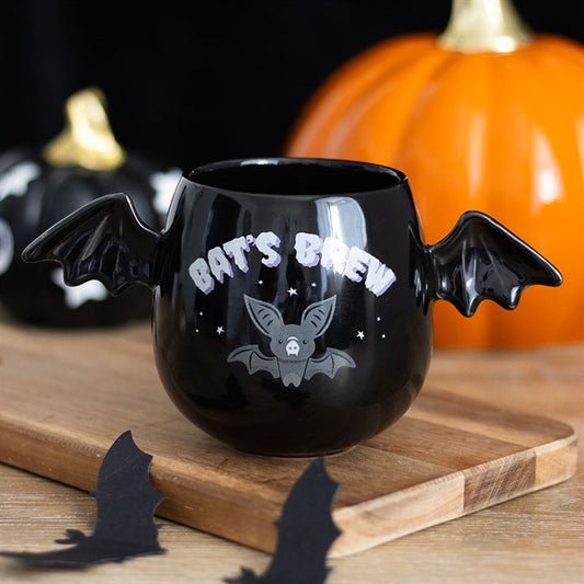 ceramic gothic mug with dramatic bat wings and 450ml capacity