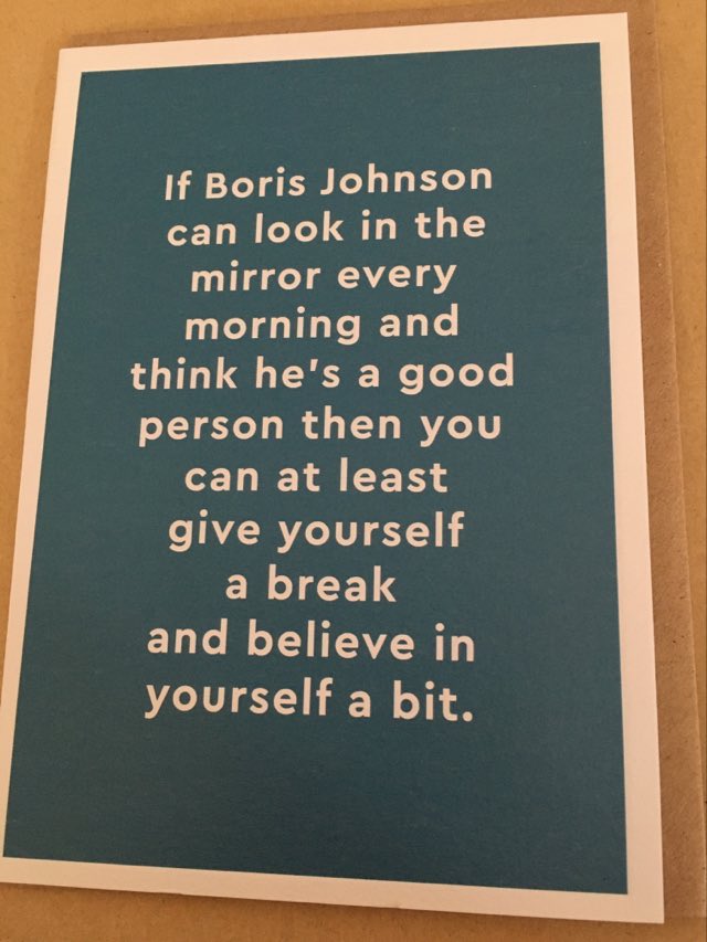 boris johnson humorous greeting card by technically ron with illustrated political satire supplied with recycled envelope blank inside