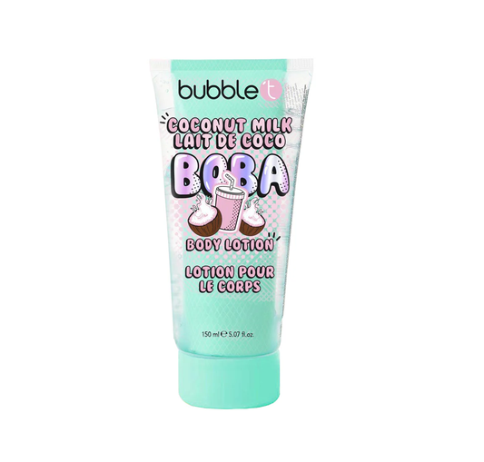 bubble t coconut milk boba body lotion  shown as a tropical inspired moisturising body care product for everyday use