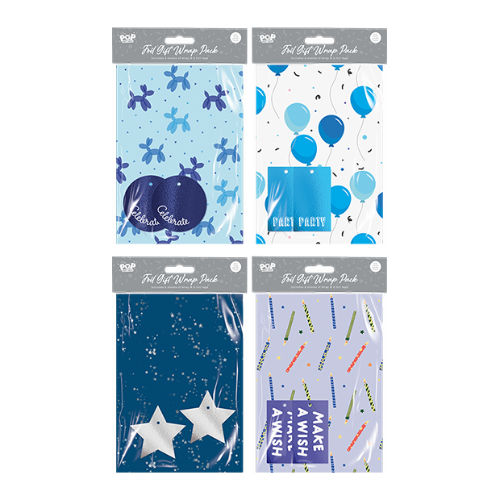 boys foil gift wrap set with tags playful birthday designs for children celebrations