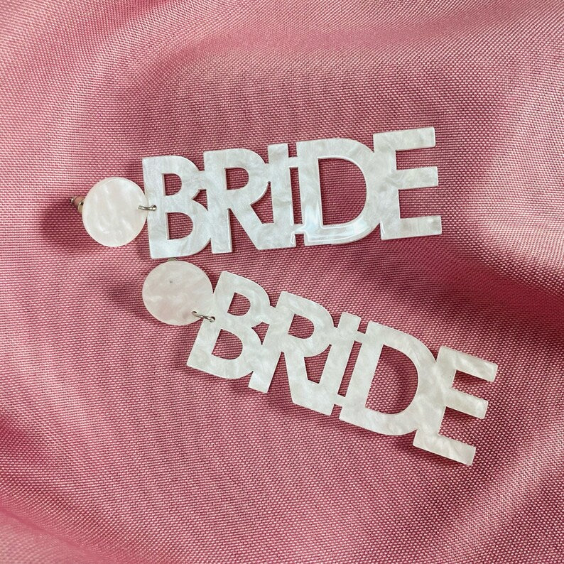 bride marble effect earrings with stud fastening designed for hen parties bridal showers and wedding celebrations