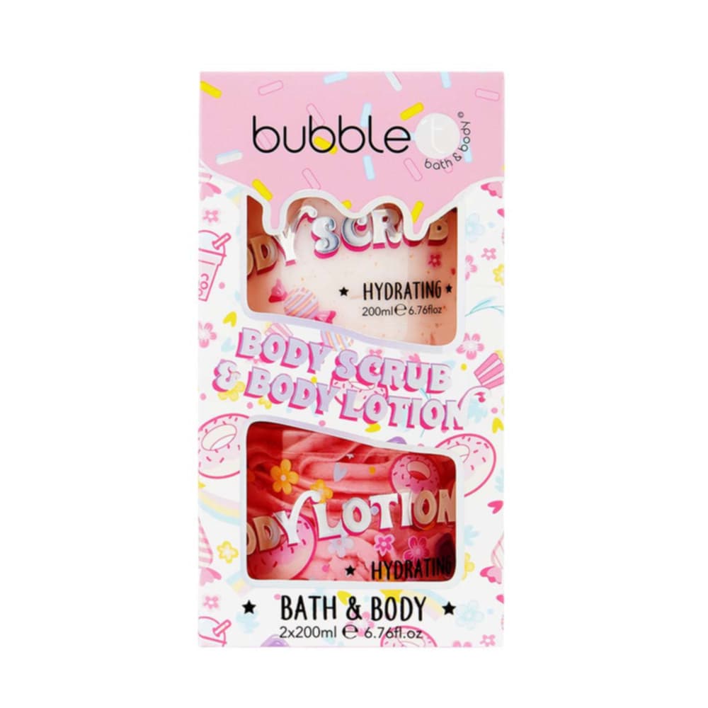 bubble t sweetea body scrub & body lotion gift set, 200ml scrub and lotion in vibrant packaging, perfect for gifting