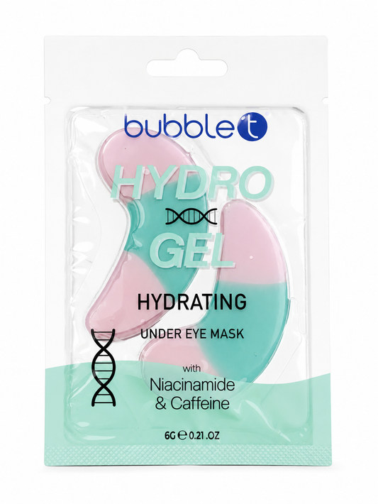 bubble t hydro gel hydrating under eye mask with niacinamide and caffeine, soothing cooling skincare treatment for tired looking eyes