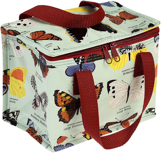 butterfly recycled insulated lunch bag featuring colourful vintage butterfly print
