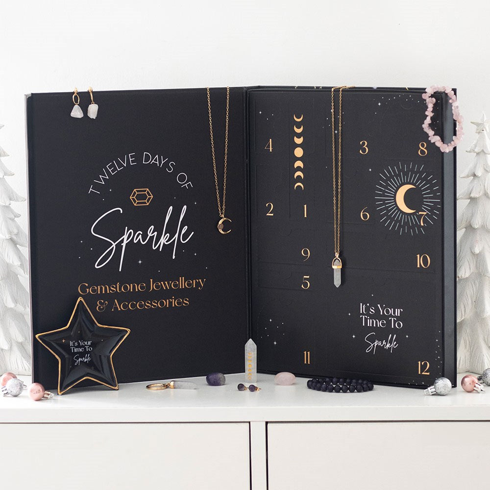 christmas gemstone advent calendar with crystal jewellery and accessories for twelve festive surprises