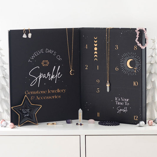 christmas gemstone advent calendar with crystal jewellery and accessories for twelve festive surprises