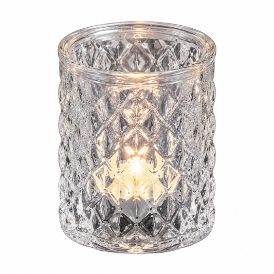 clear glass diamond pattern votive candle holder for night lights and candles