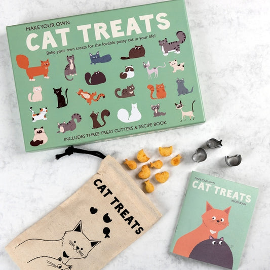cat treat baking kit with cutters cotton storage bag and homemade recipe booklet