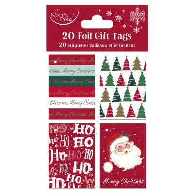 christmas foil contemporary gift tags, 20-piece pack with modern foil detailing, perfect for stylish Christmas gift wrapping, adds a festive and elegant touch