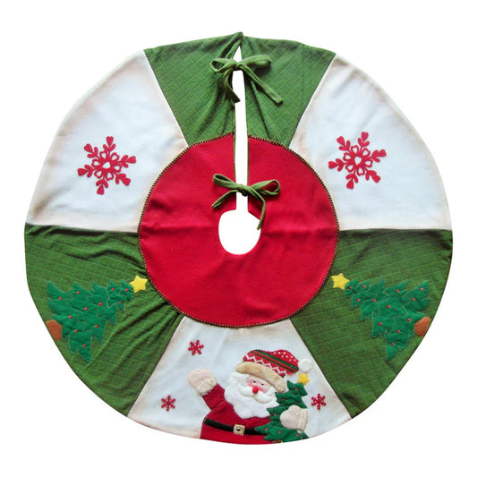 christmas tree skirt with fleecy fabric santa appliqué hiding tree stand and lights