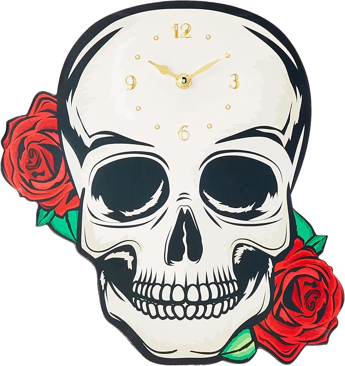 Skull & Roses Skull Shaped Picture Clock