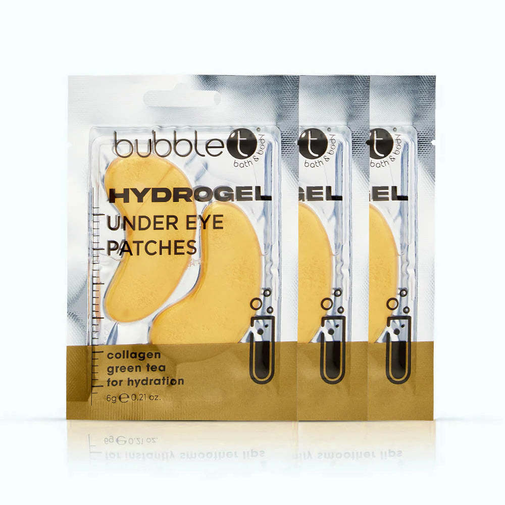 bubble t collagen & green tea under eye patches shown as soothing skincare treatment designed for refreshing and hydrating the delicate under-eye area
