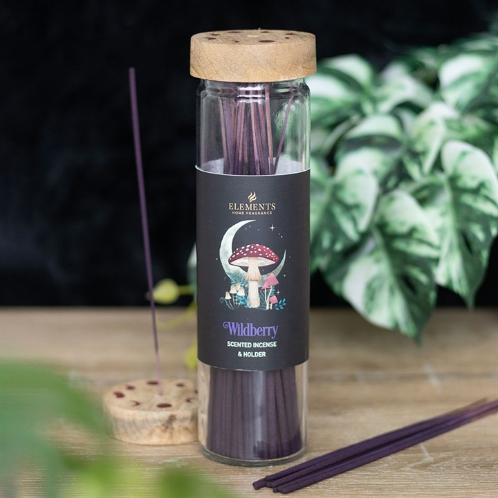 luna moth and moon phase incense tube with twenty white sage incense sticks and wooden lid holder