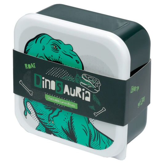 dinosaur set of three nested lunch boxes with wrap around sleeve