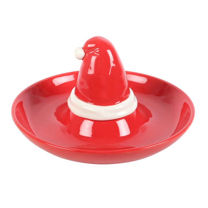 red santa hat chip and dip serving dish with matching central lid