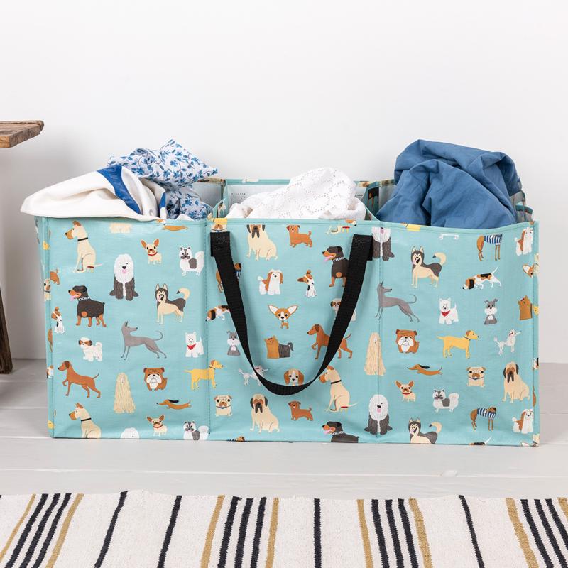 front view of ultimate recycling bag in dogs design, made from durable recycled materials