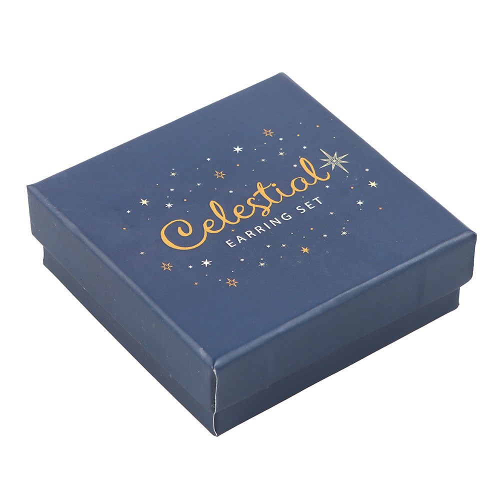 closed matching gift box for gold tone celestial earring set