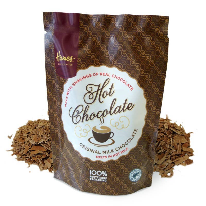 hames milk hot chocolate shavings in 115g recyclable pouch