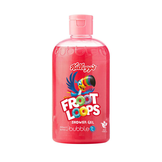 bubble t kellogg’s froot loops shower gel front view, highlighting the playful packaging design