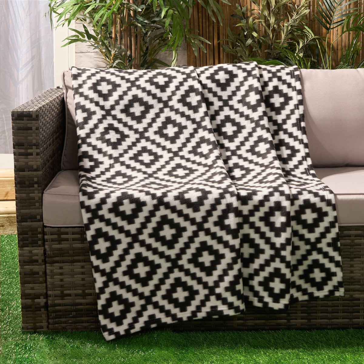 geometric tile print fleece throw blanket modern monochrome design for sofas beds and cosy evenings