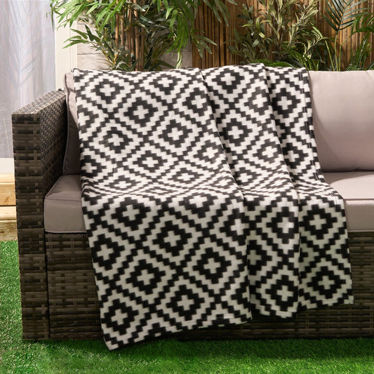 geometric tile print fleece throw blanket modern monochrome design for sofas beds and cosy evenings